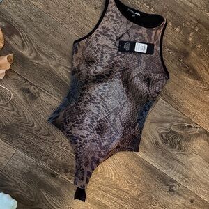 Fashion Nova Snakeskin Bodysuit - Brown and Black